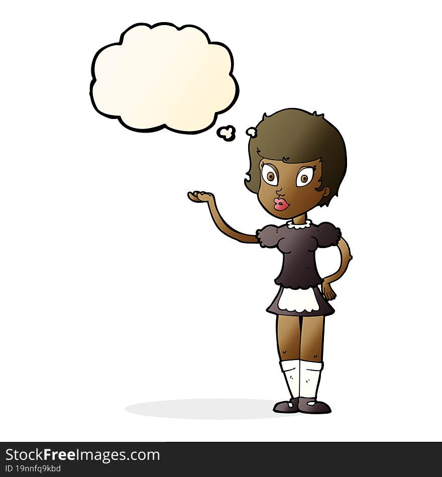 cartoon waitress with thought bubble