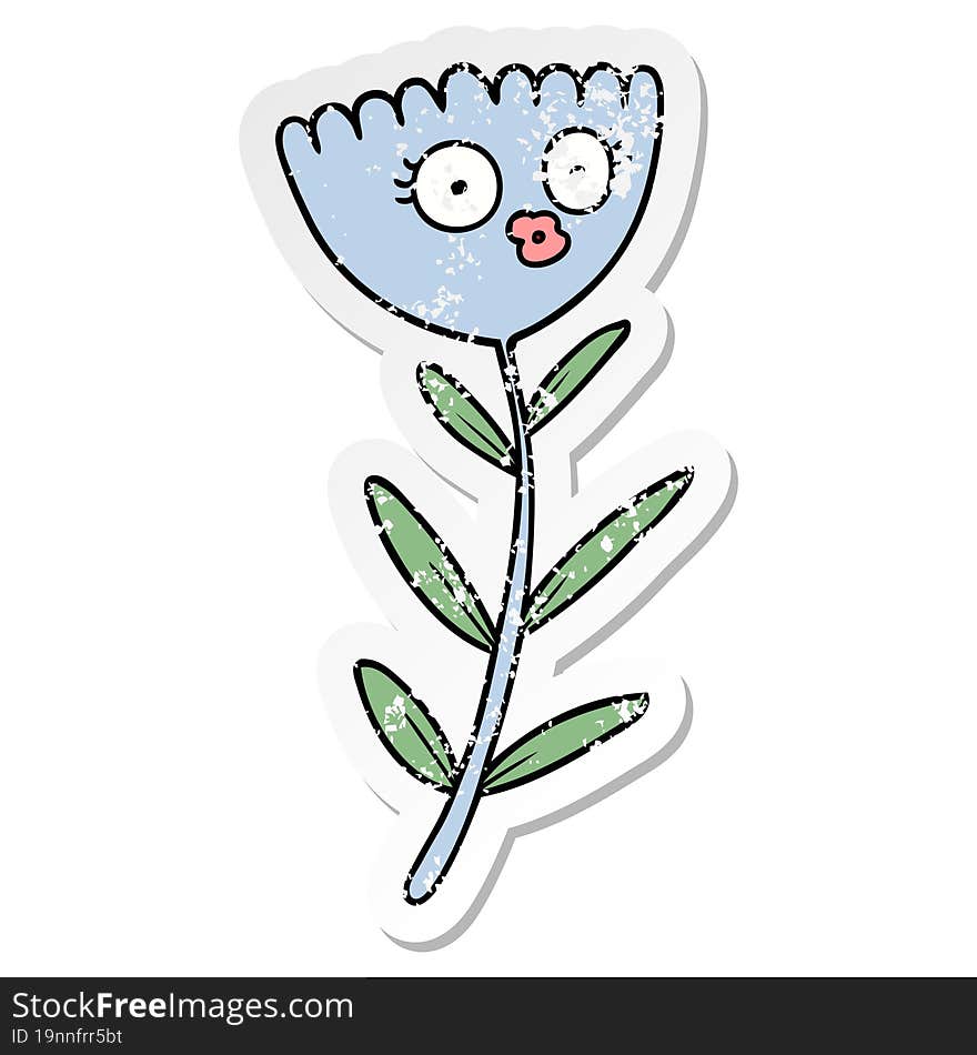 distressed sticker of a cartoon flower dancing