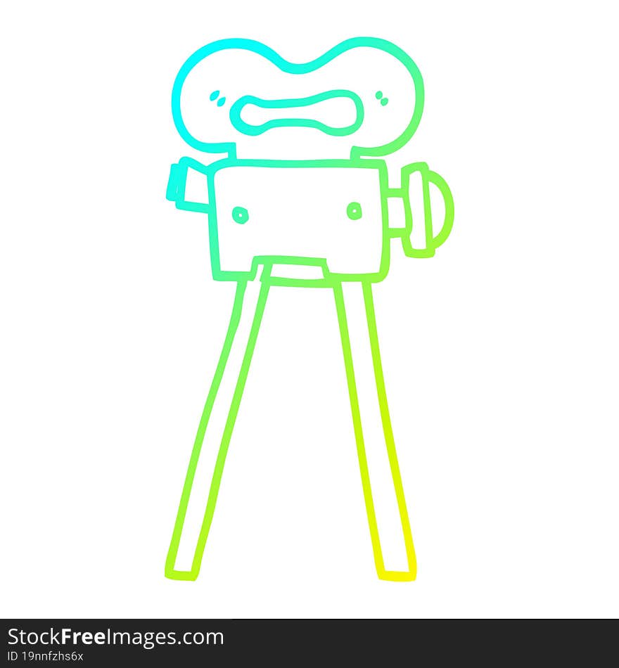 cold gradient line drawing of a cartoon film camera