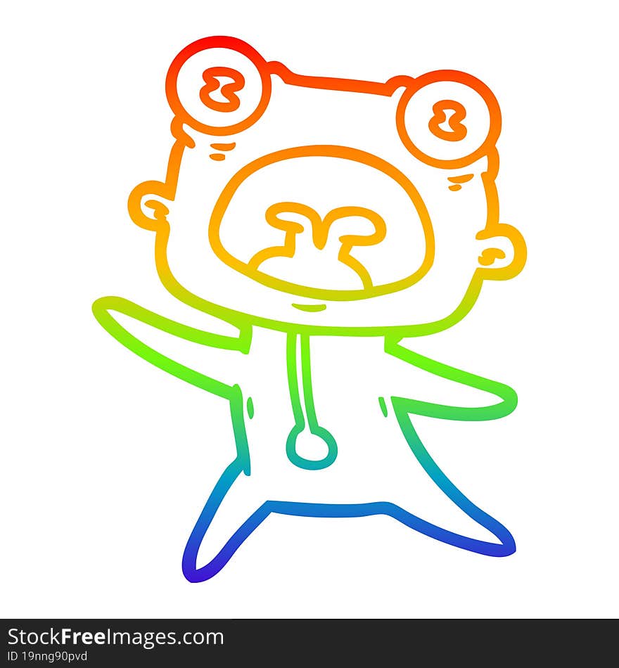 rainbow gradient line drawing cartoon weird alien running away