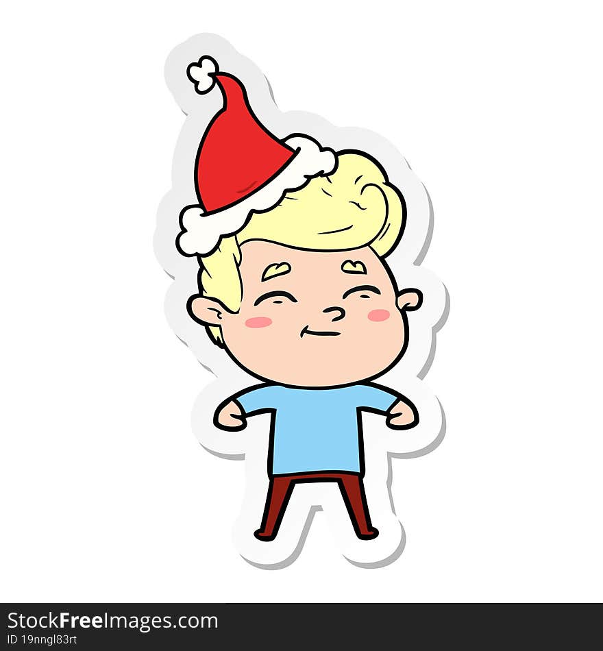 happy sticker cartoon of a man wearing santa hat