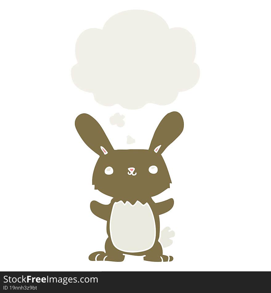 cute cartoon rabbit and thought bubble in retro style