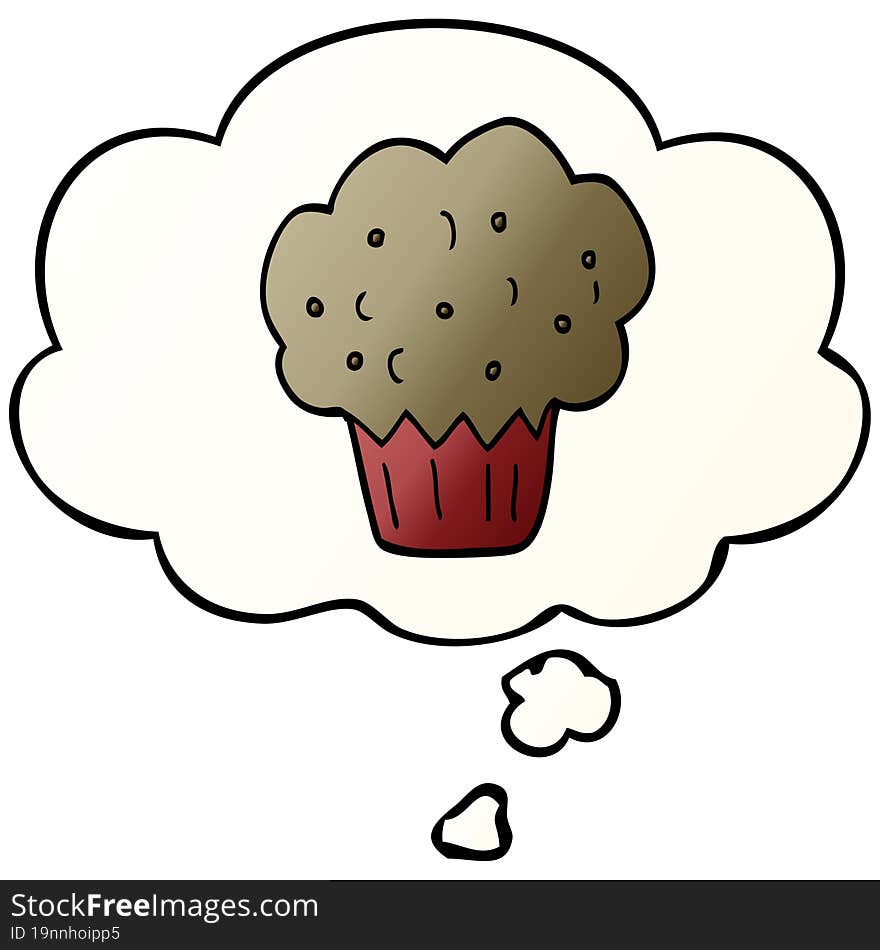 cartoon muffin and thought bubble in smooth gradient style