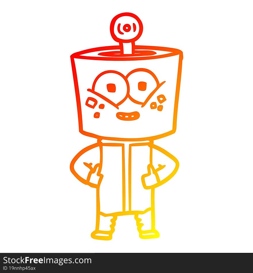 Warm Gradient Line Drawing Happy Cartoon Robot