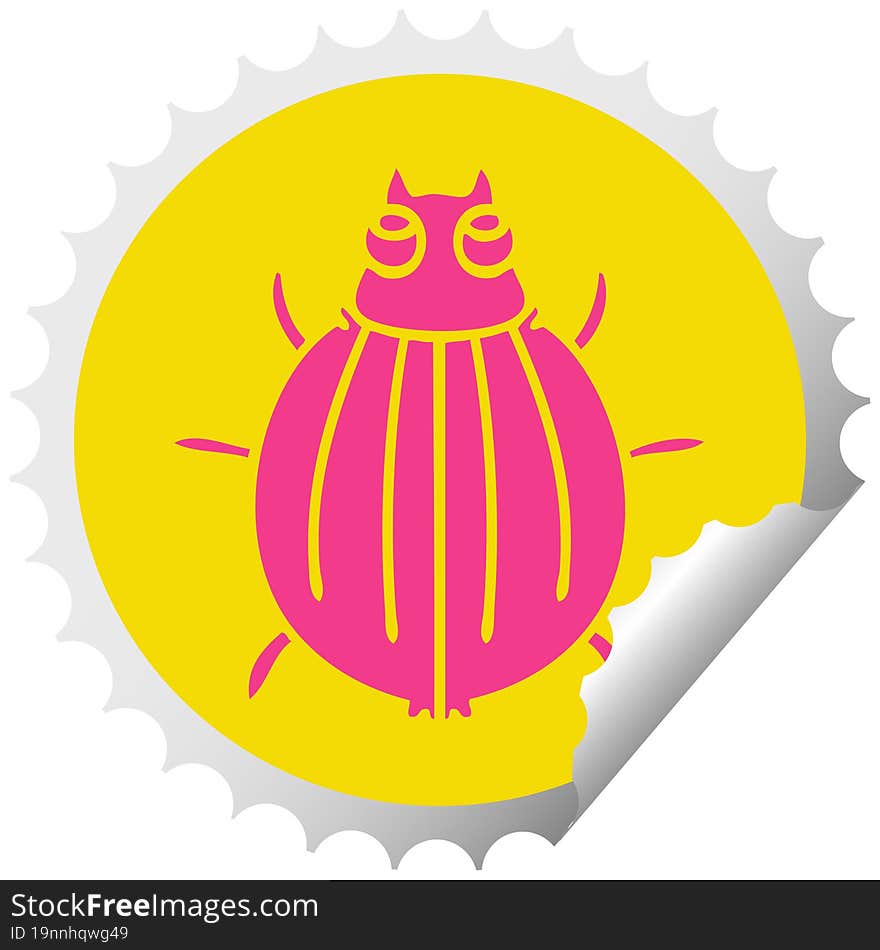 circular peeling sticker quirky cartoon beetle. circular peeling sticker quirky cartoon beetle