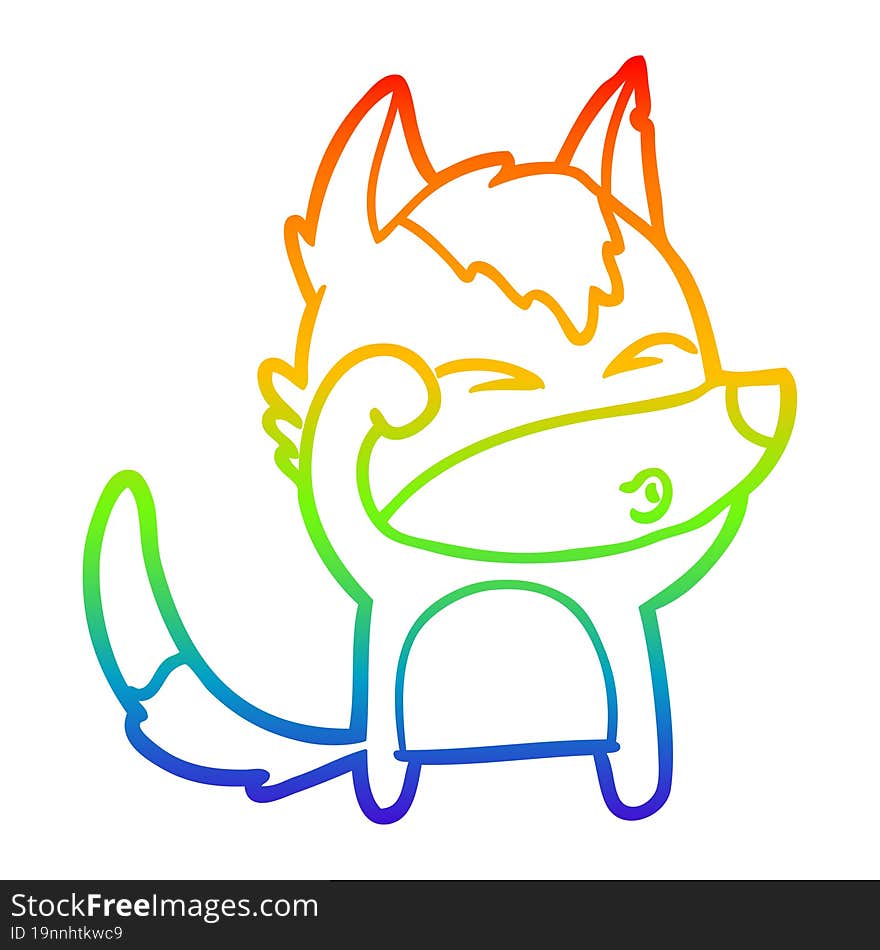 Rainbow Gradient Line Drawing Cartoon Wolf Pouting