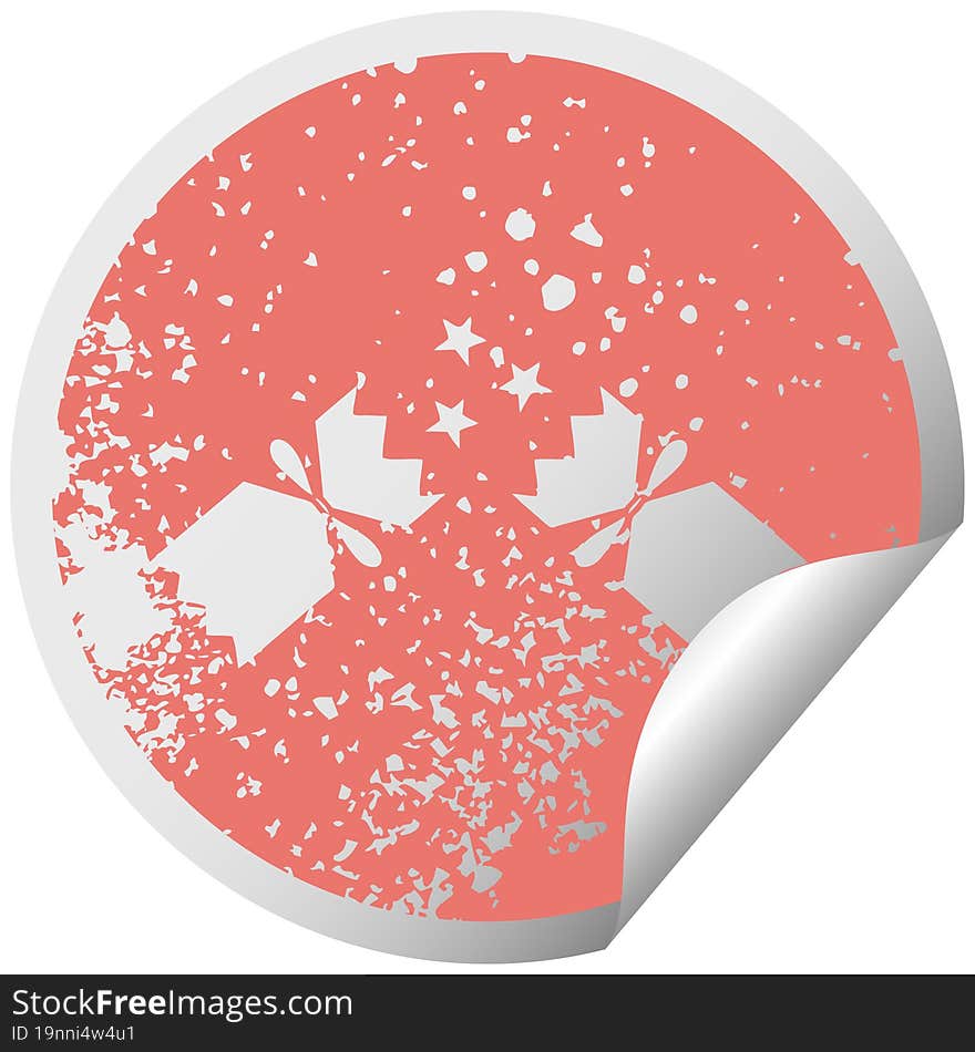 distressed circular peeling sticker symbol of a christmas cracker