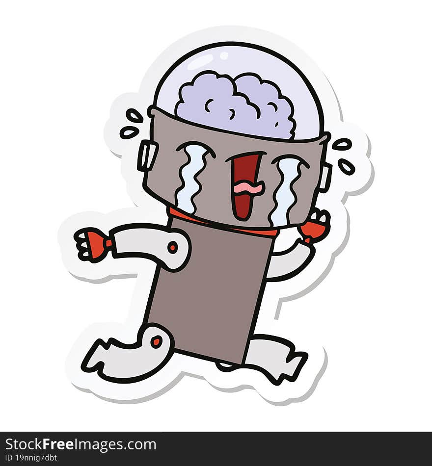 sticker of a cartoon crying robot