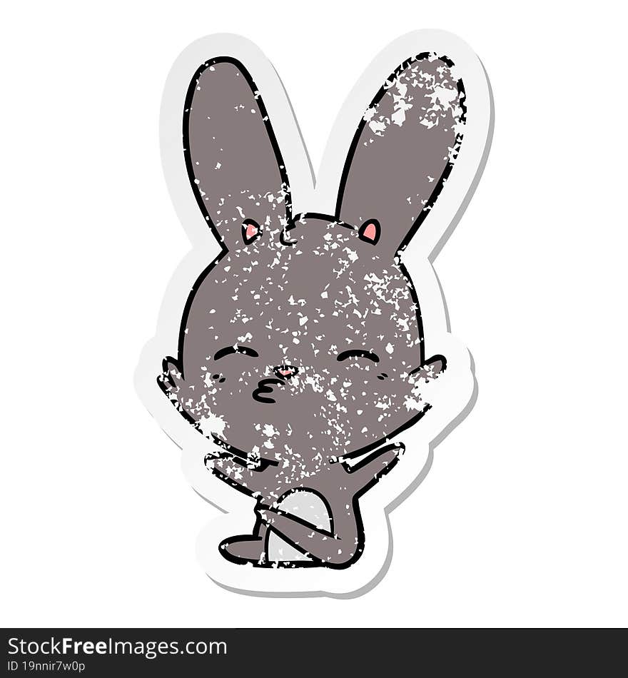 distressed sticker of a curious bunny cartoon