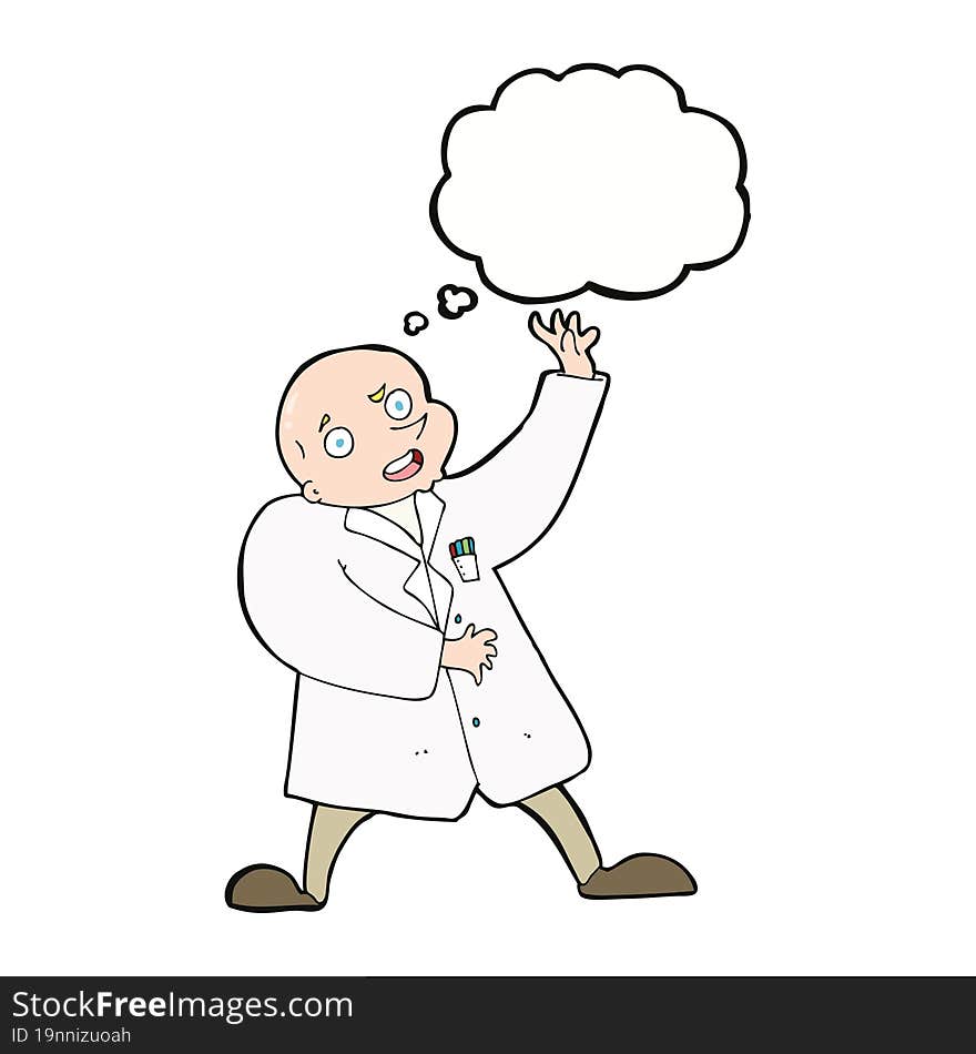 Cartoon Mad Scientist With Thought Bubble