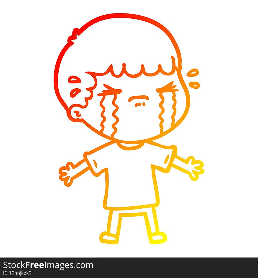 warm gradient line drawing of a cartoon man crying