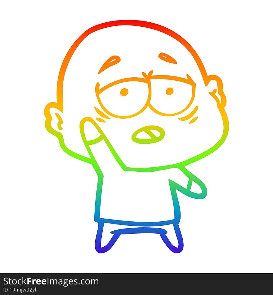 rainbow gradient line drawing cartoon tired bald man