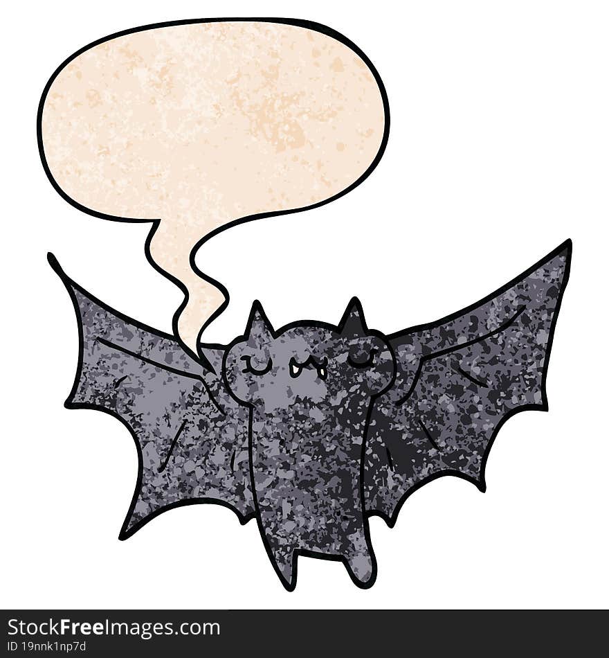 cute cartoon halloween bat and speech bubble in retro texture style