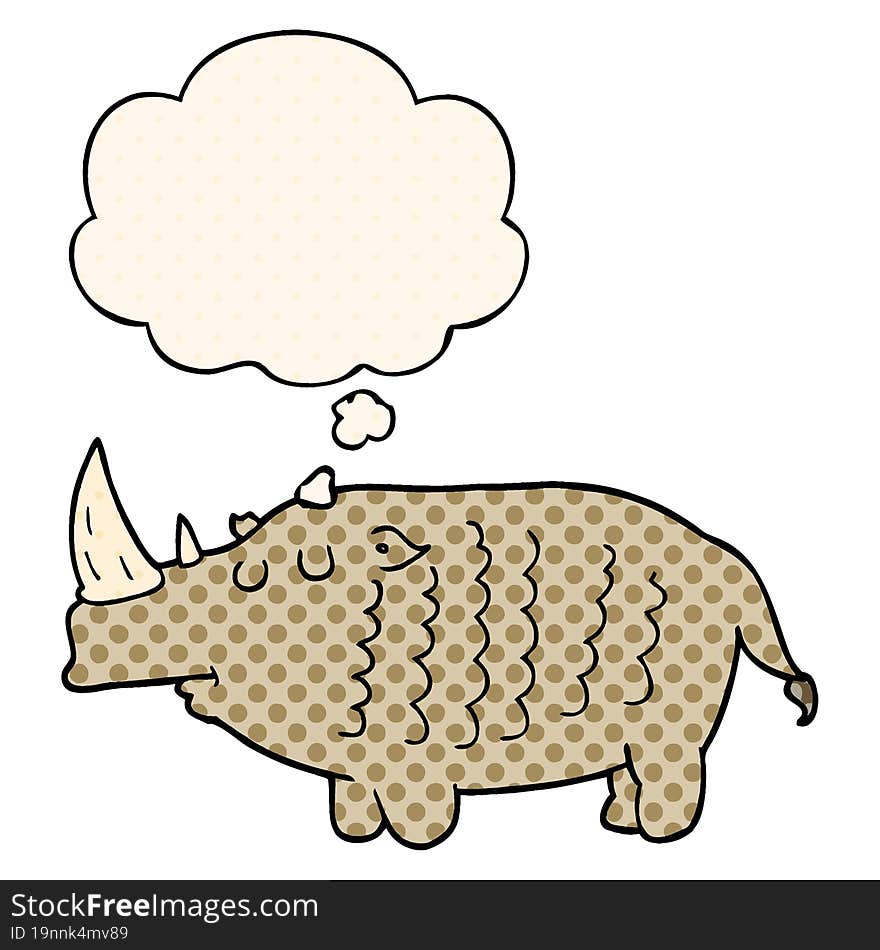 Cartoon Rhinoceros And Thought Bubble In Comic Book Style