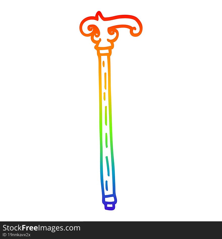 rainbow gradient line drawing of a cartoon fancy walking stick