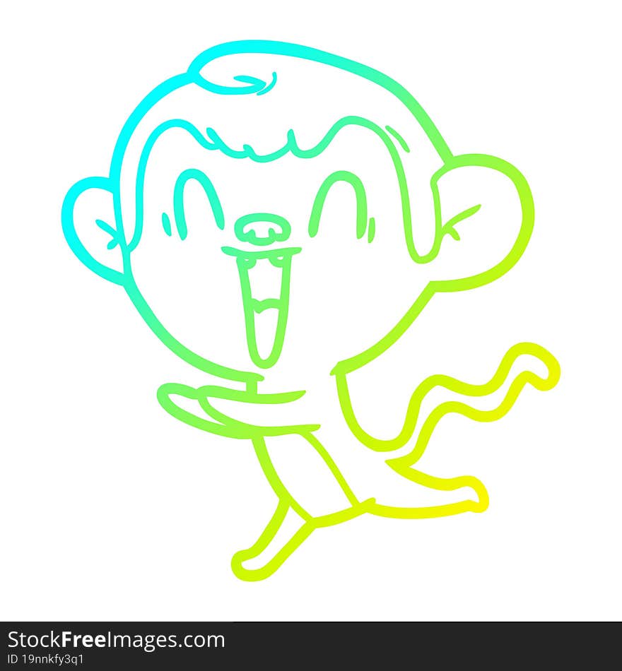 cold gradient line drawing of a cartoon laughing monkey