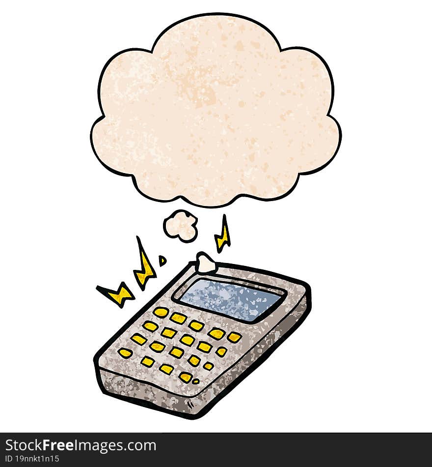 cartoon calculator and thought bubble in grunge texture pattern style