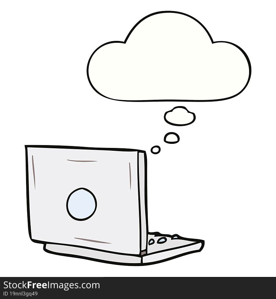 cartoon laptop computer with thought bubble. cartoon laptop computer with thought bubble