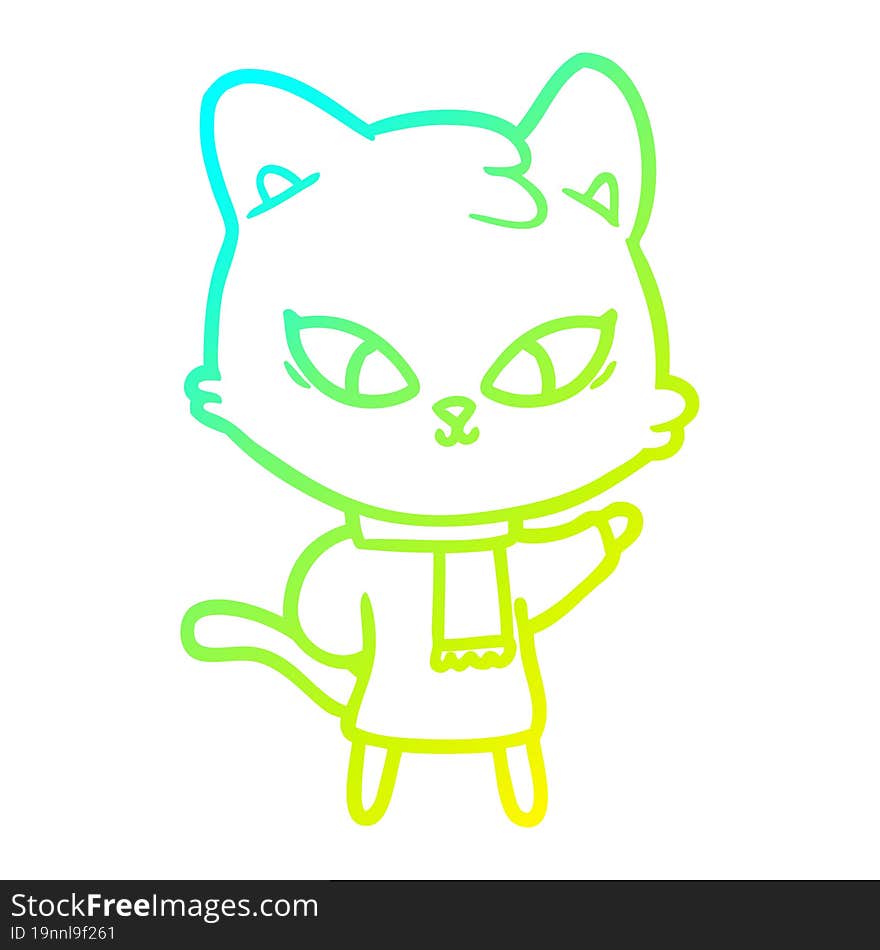 cold gradient line drawing of a cute cartoon cat