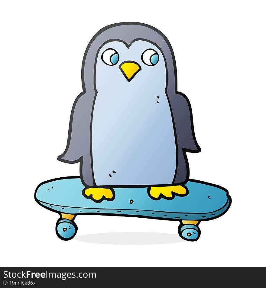 cartoon penguin riding skateboard