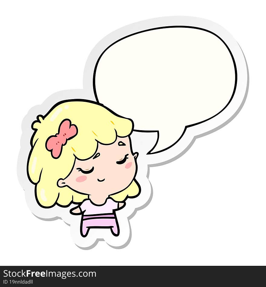 cute cartoon happy girl with speech bubble sticker