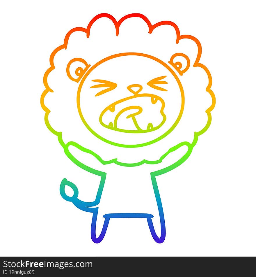 rainbow gradient line drawing of a cartoon lion