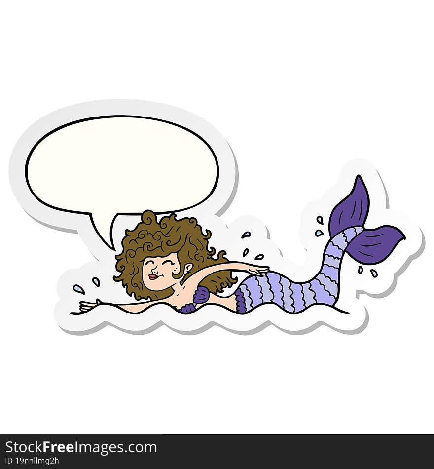 cartoon mermaid with speech bubble sticker. cartoon mermaid with speech bubble sticker