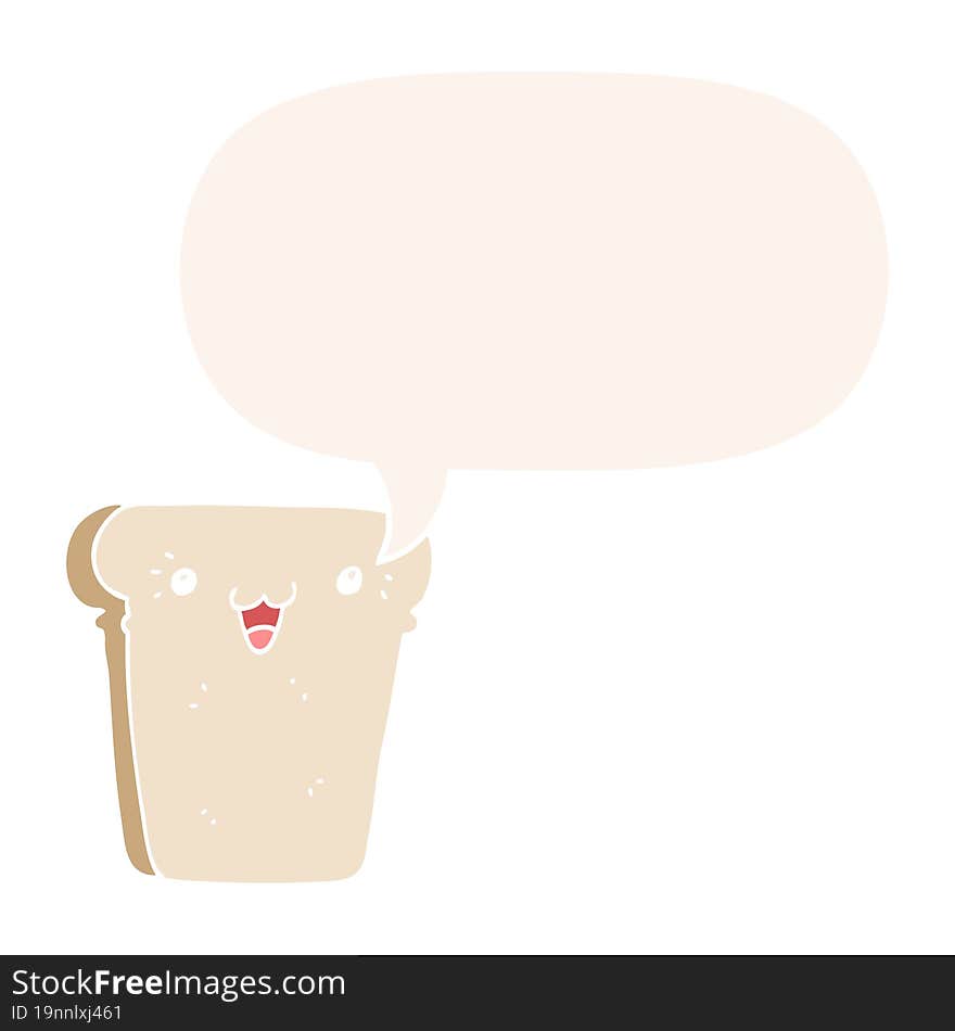 cartoon slice of bread with speech bubble in retro style