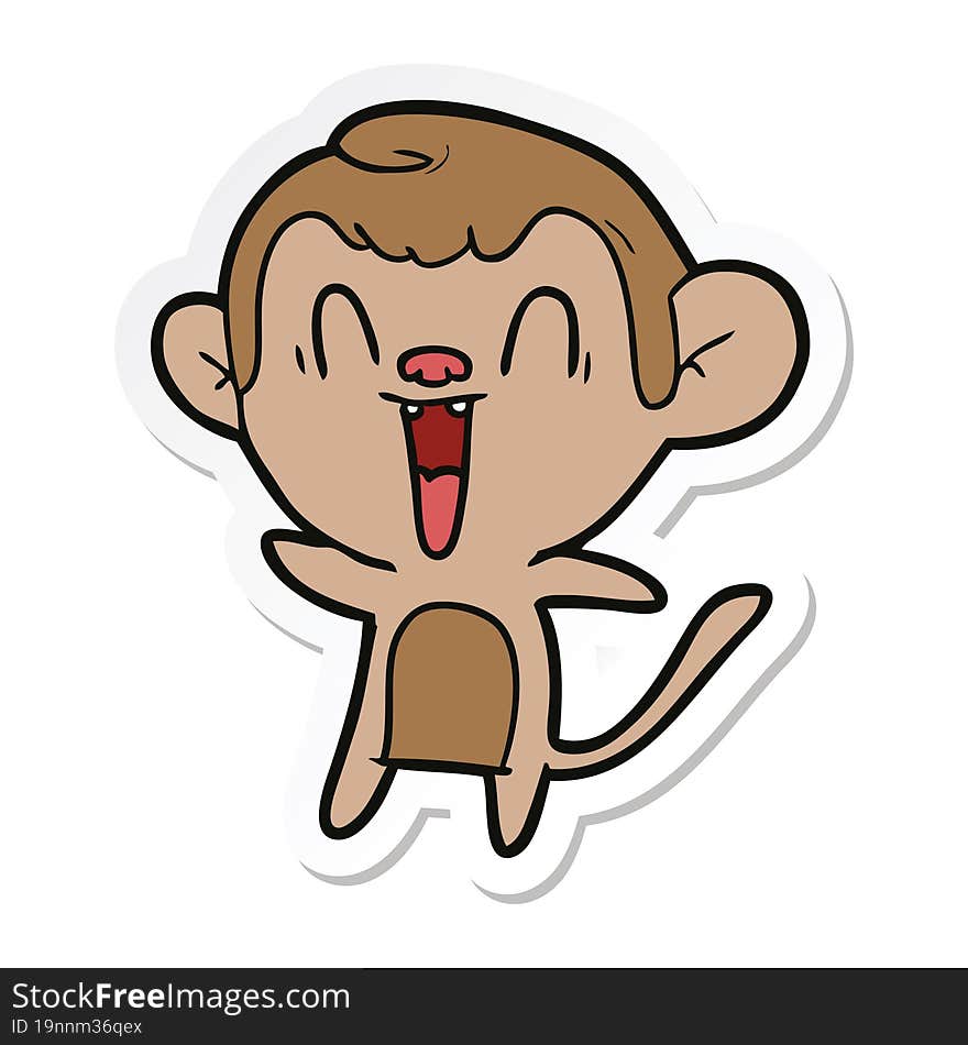 Sticker Of A Cartoon Laughing Monkey