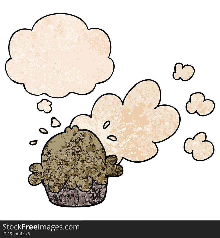 cute cartoon pie and thought bubble in grunge texture pattern style