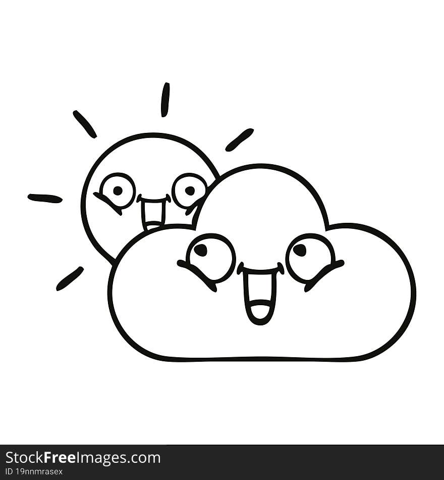 line drawing cartoon of a sunshine and cloud