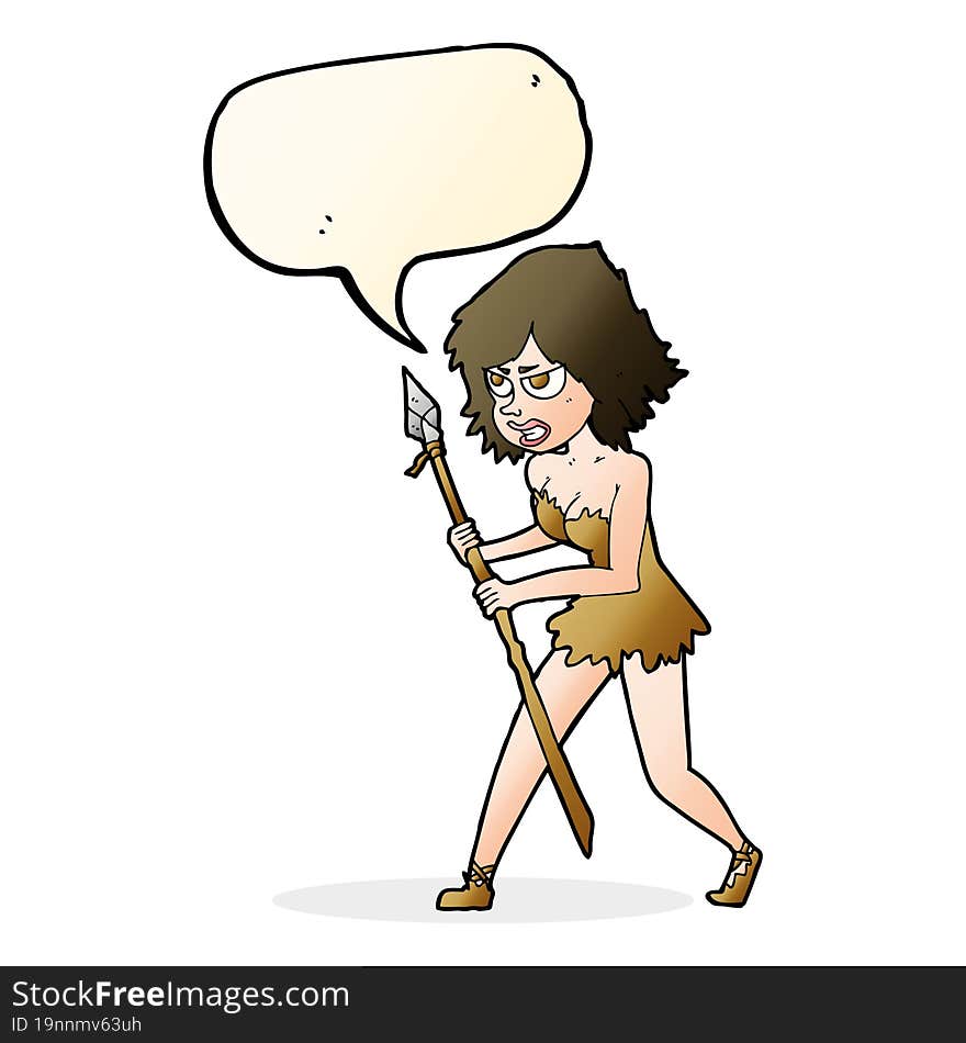 cartoon cave girl with speech bubble