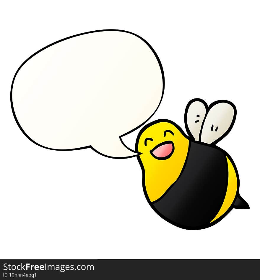 cartoon bee with speech bubble in smooth gradient style