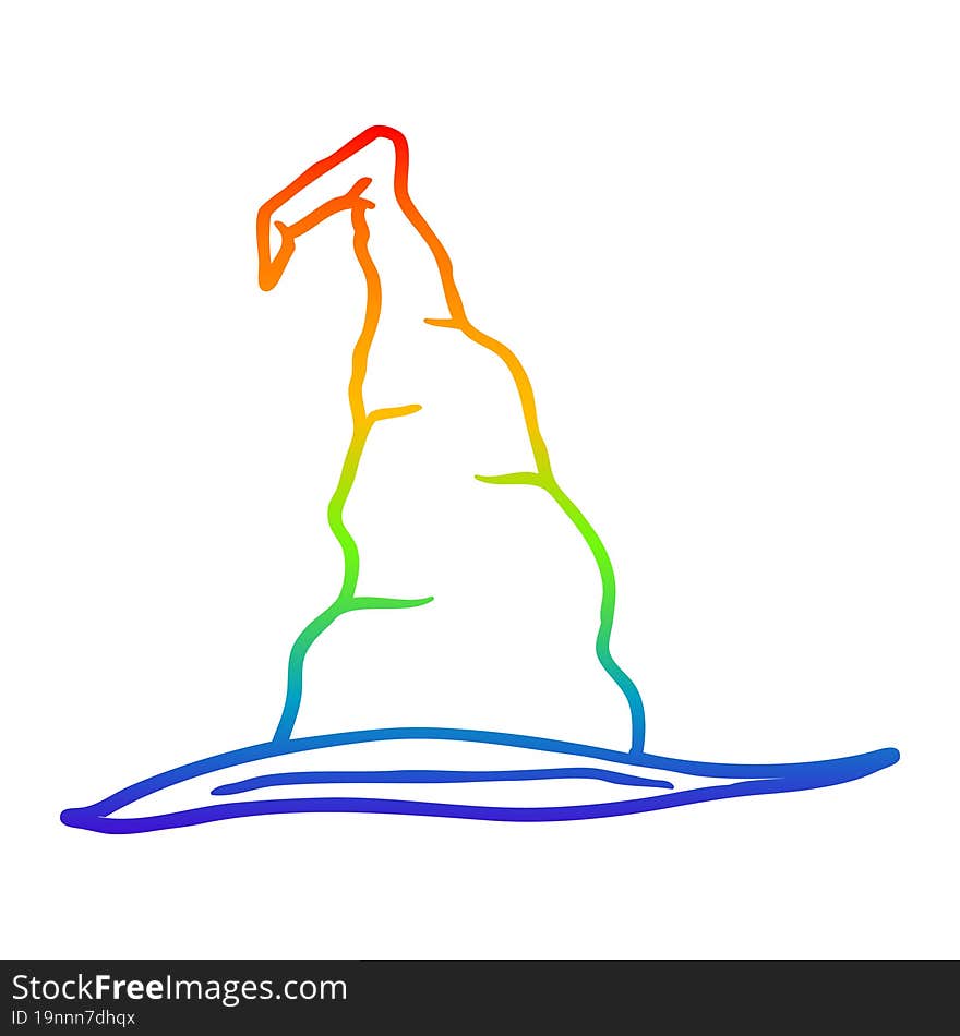 rainbow gradient line drawing cartoon witch hat