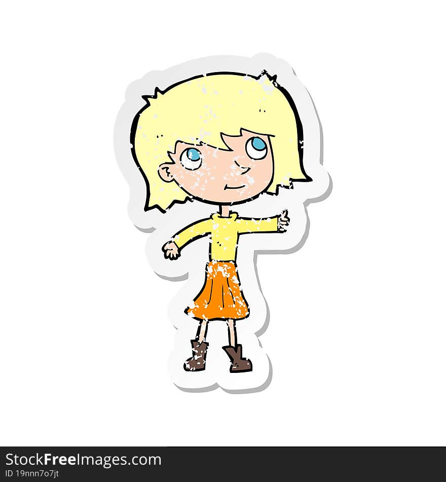 retro distressed sticker of a cartoon happy girl