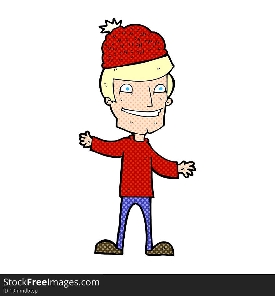 cartoon man wearing winter hat