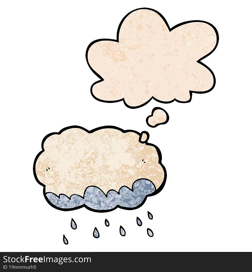 cartoon rain cloud and thought bubble in grunge texture pattern style