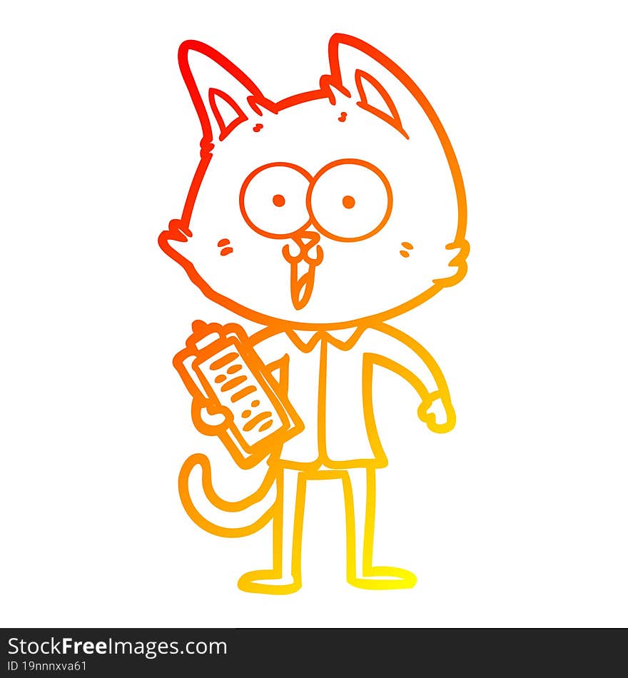 warm gradient line drawing funny cartoon cat wearing shirt and tie