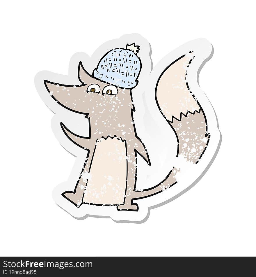 retro distressed sticker of a cartoon little wolf