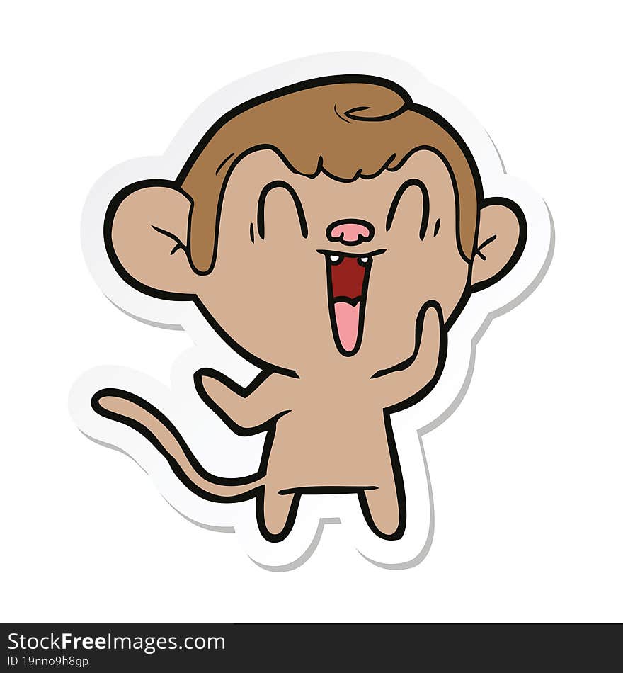 Sticker Of A Cartoon Laughing Monkey