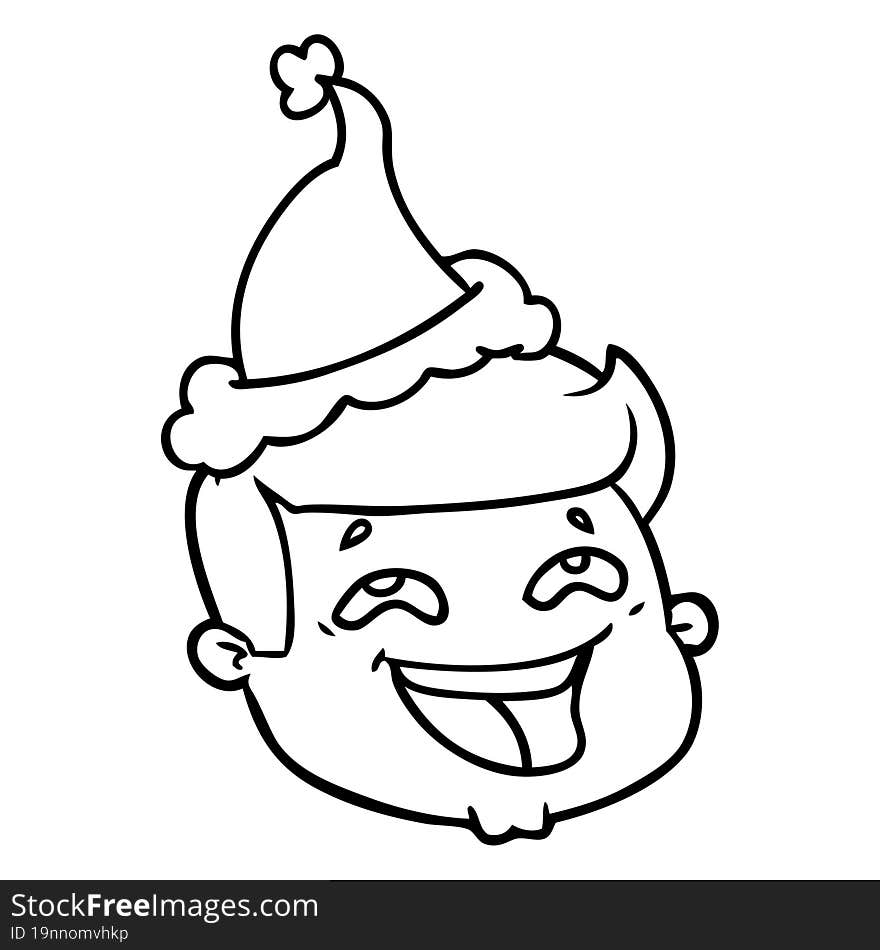 Happy Line Drawing Of A Male Face Wearing Santa Hat