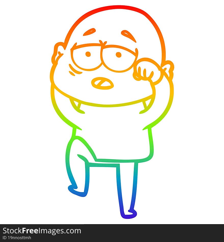 rainbow gradient line drawing cartoon tired bald man