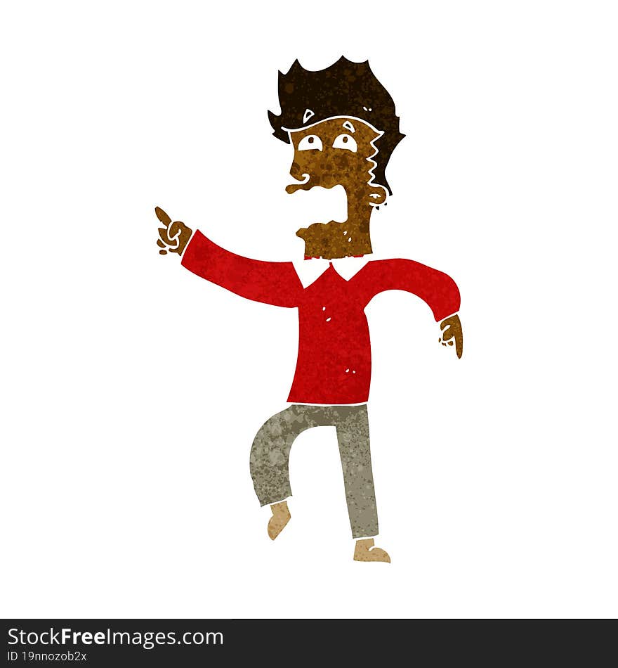 cartoon frightened man pointing