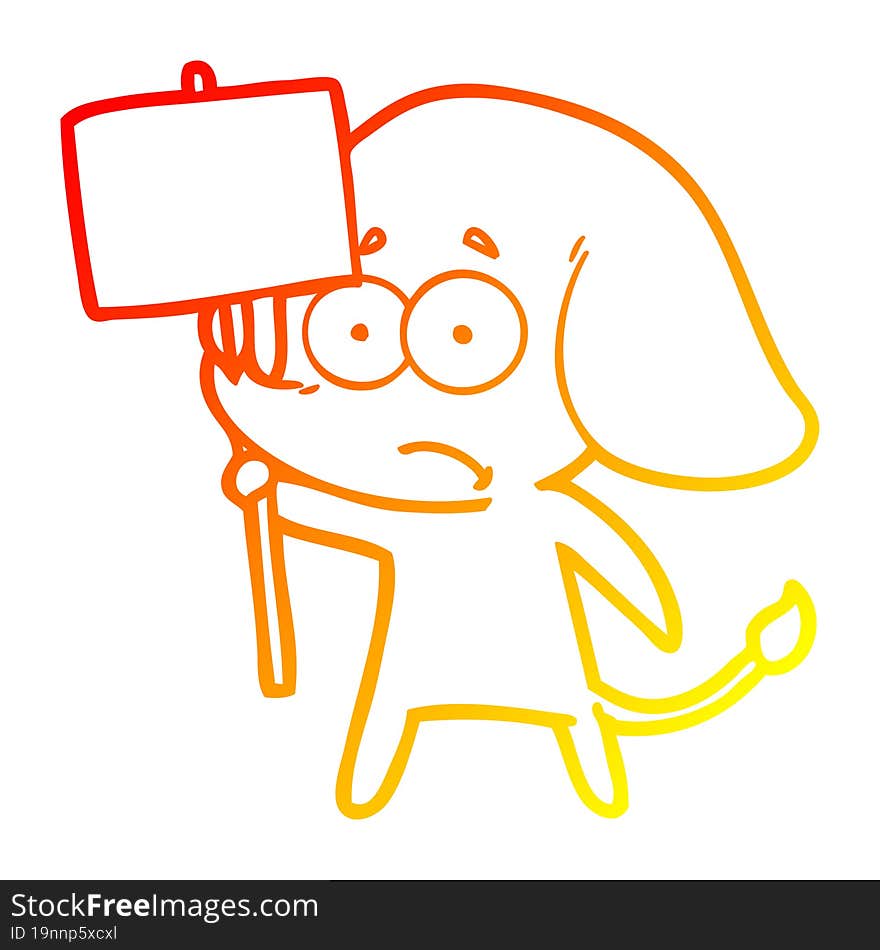 warm gradient line drawing cartoon unsure elephant with protest sign