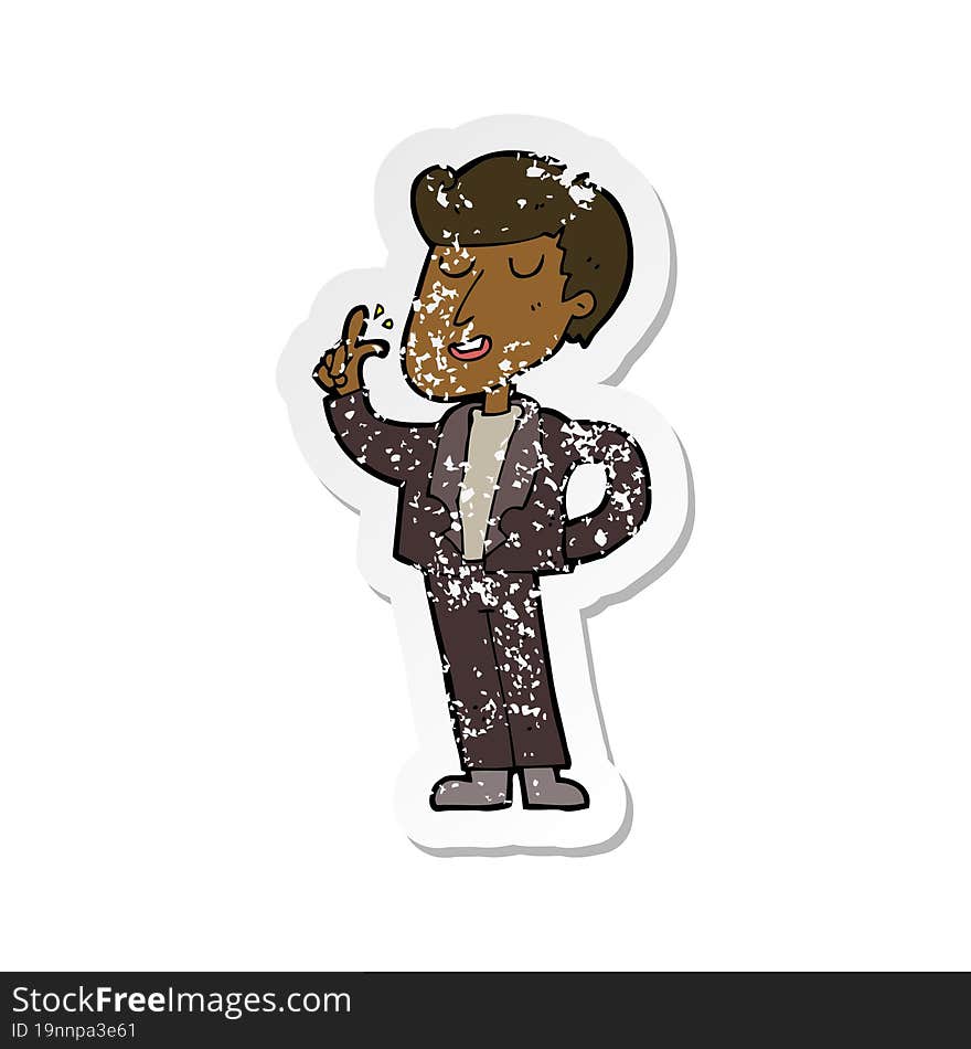 retro distressed sticker of a cartoon cool guy snapping fingers