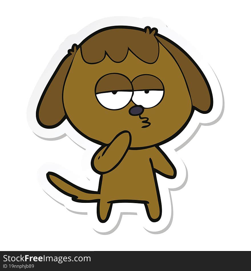 sticker of a cartoon tired dog