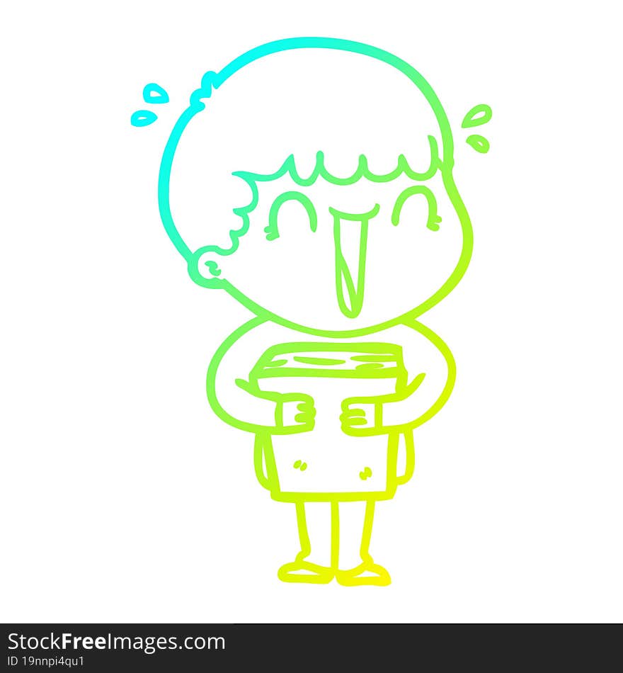 Cold Gradient Line Drawing Laughing Cartoon Man Holding Book