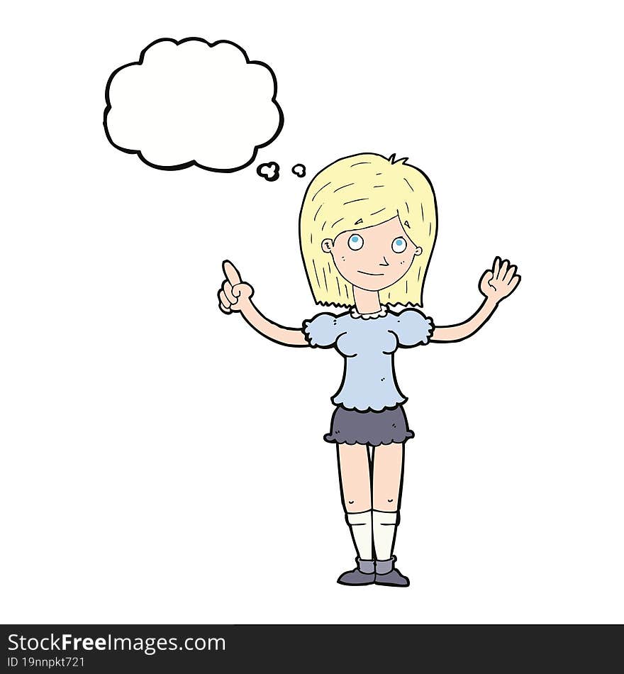 cartoon woman explaining idea with thought bubble