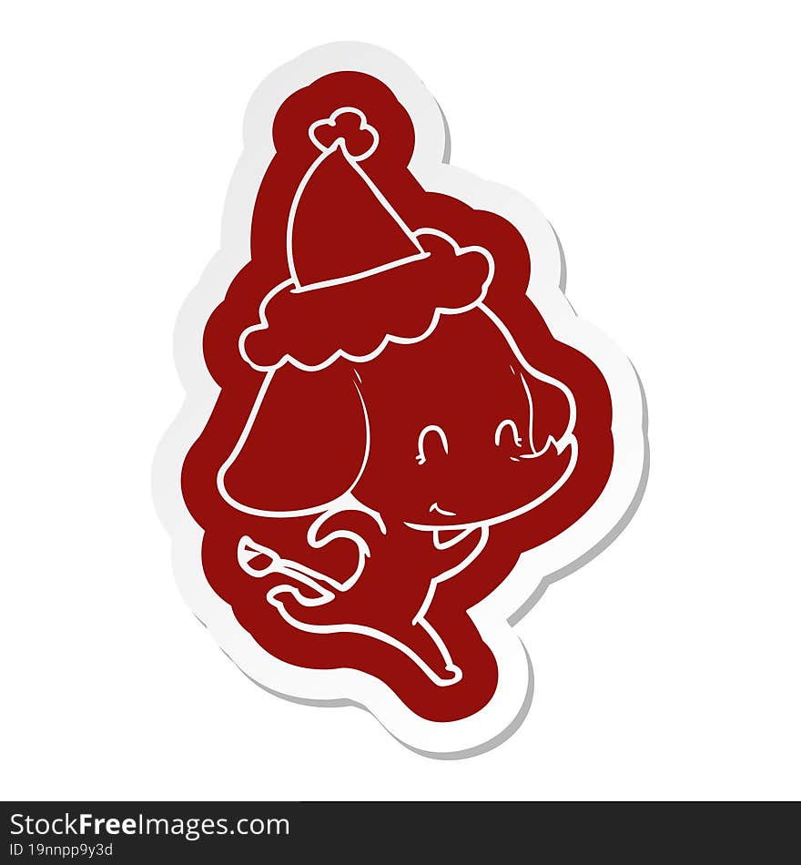 Cute Cartoon  Sticker Of A Elephant Wearing Santa Hat