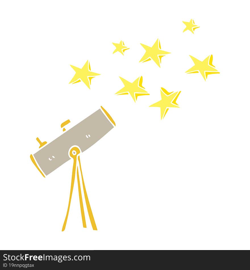 Flat Color Illustration Of A Cartoon Telescope And Stars